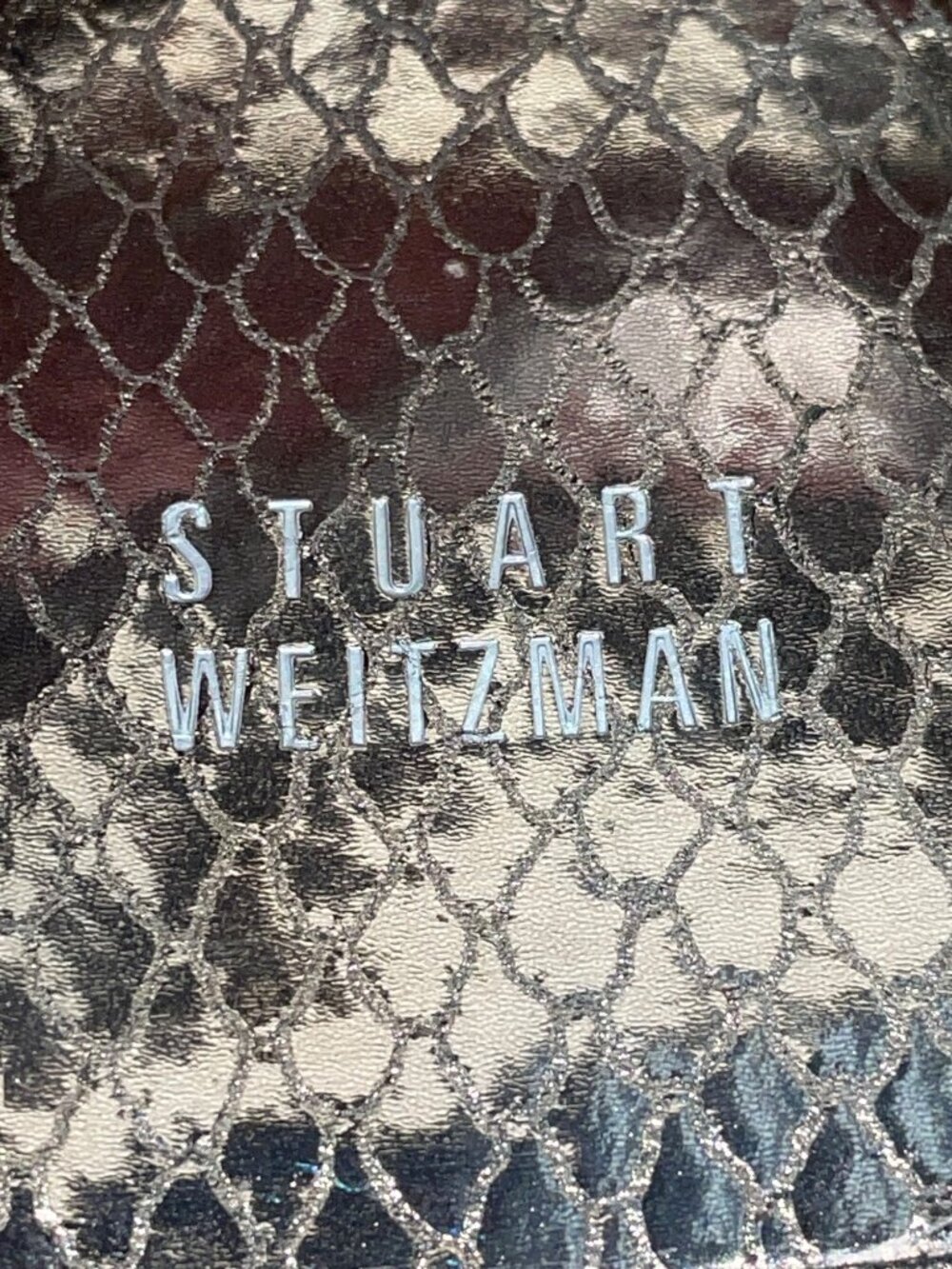 Stuart Weitzman Women’s Silver Snake Print Slingback Wedge Sandals Size 9.5 - Picture 6 of 9